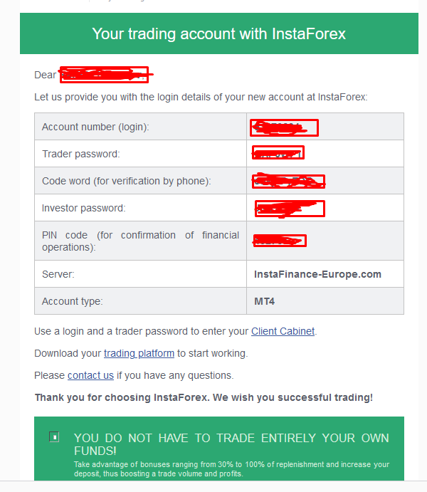 Email with Account details